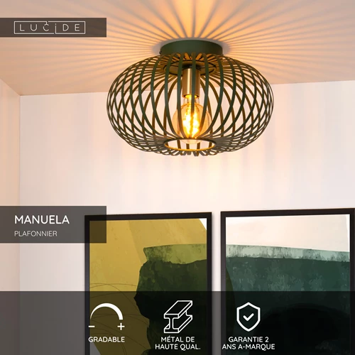 Lucide MANUELA - Plafonnier - Ø 39,5 cm - 1xE27 - Vert - USP
